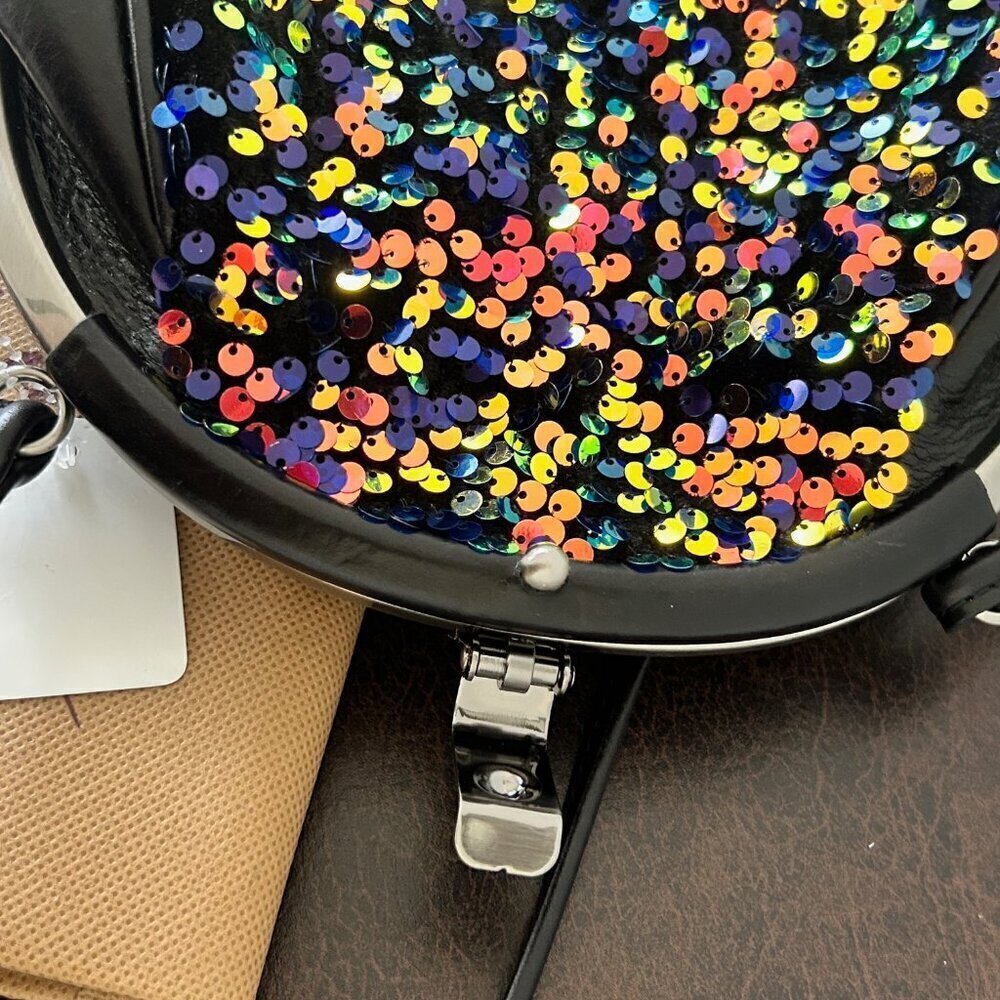 Patricia Nash PORTAFINA Leather Sequined Frame Crossbody Bag BLACK BLUE nwt - Picture 8 of 12
